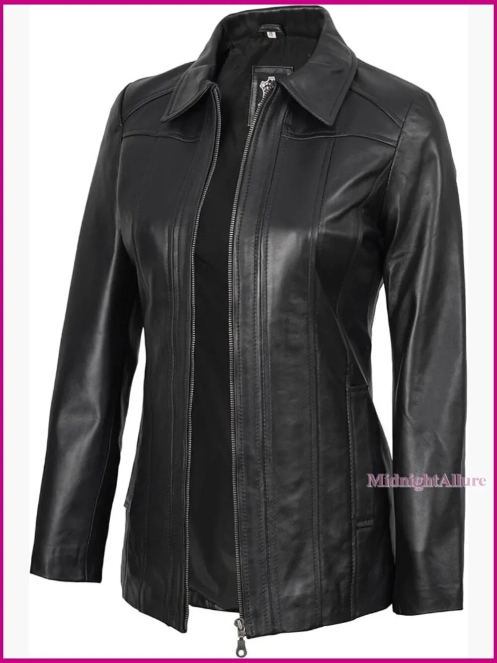 Lambskin Leather Jacket Blazer Style with Zip Pockets - Picture 1 of 7